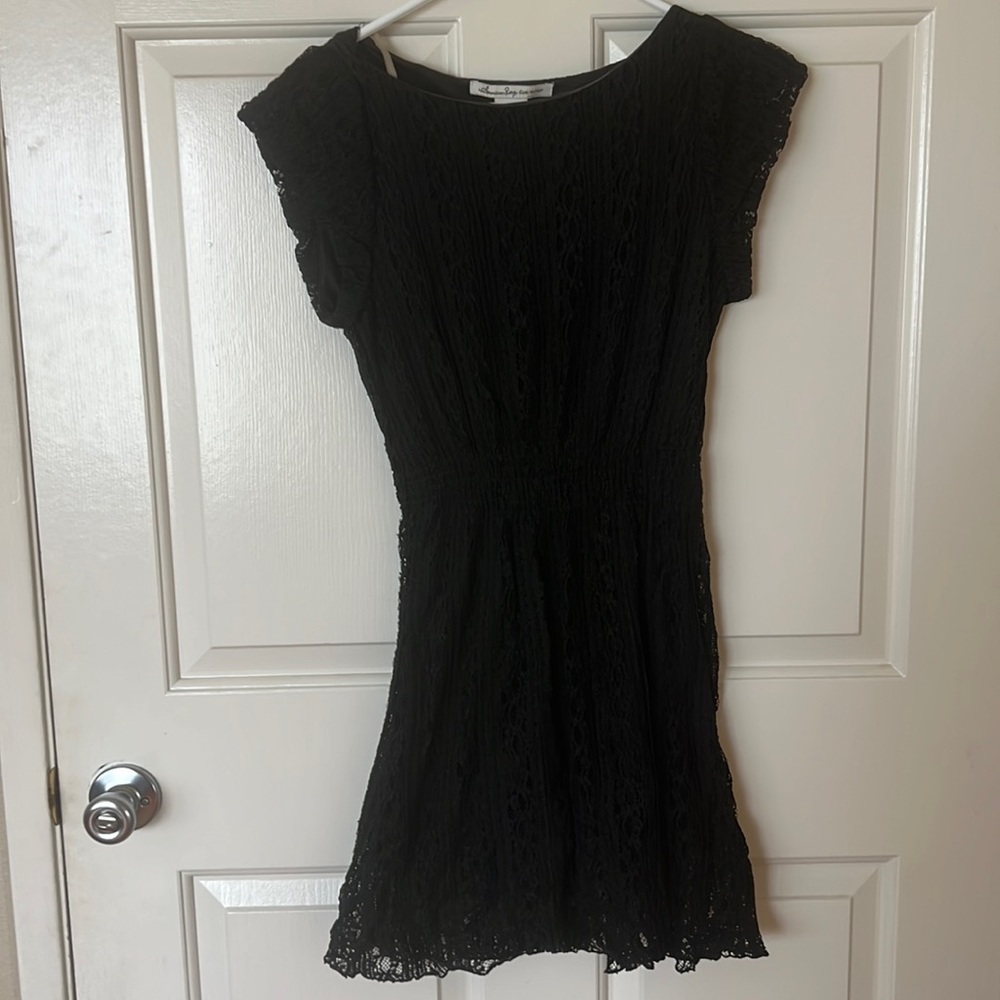 Black laced short sleeve dress